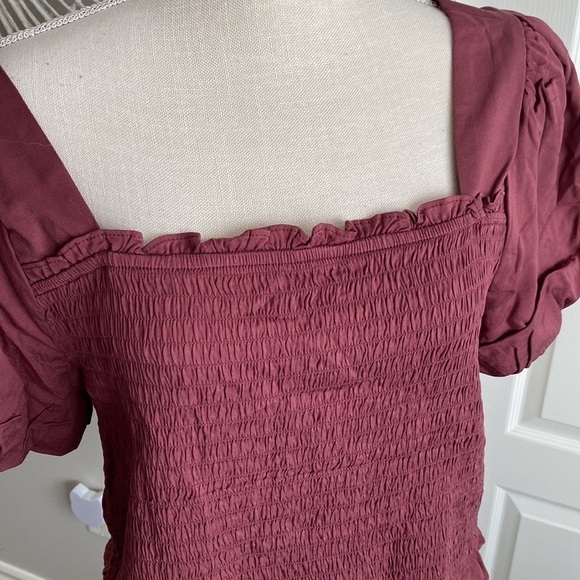 Torrid - Stretch Challis Smocked Puff Sleeve Crop Top in "Wild Ginger Burgundy"  - Picture 6 of 13